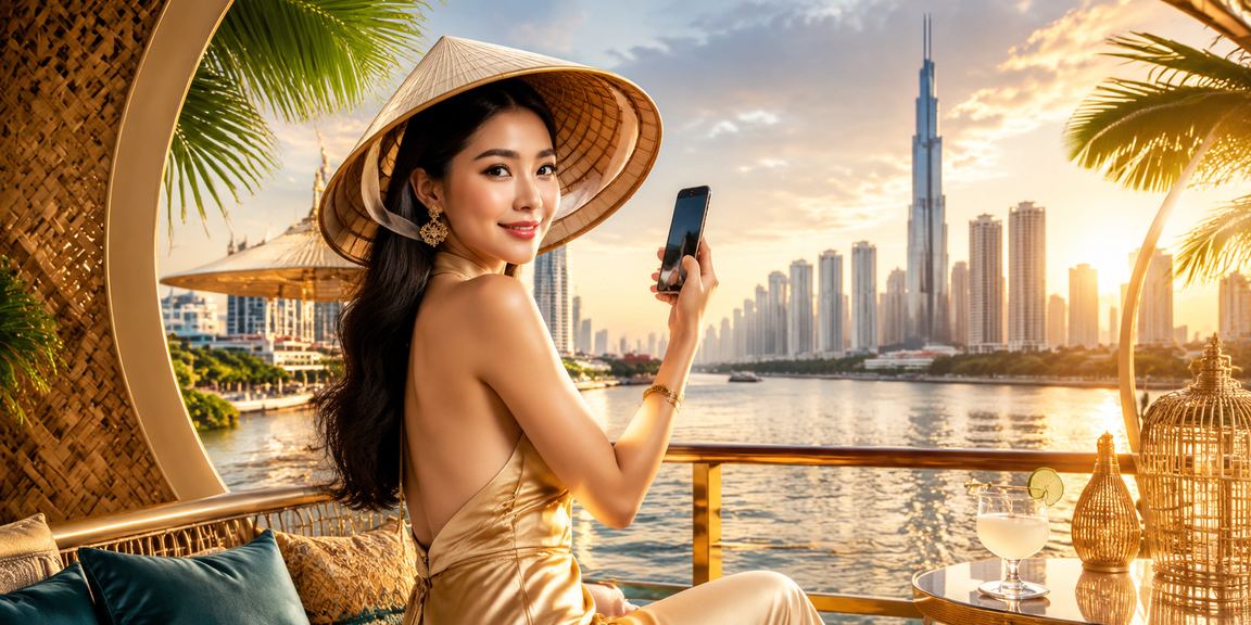 Người chơi trải nghiệm casino di động tại Hồ Chí Minh với nón lá